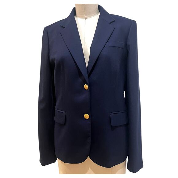 J. Crew Blazer Womens sz 8 Navy Jacket Gold Crest Buttons - Picture 1 of 6